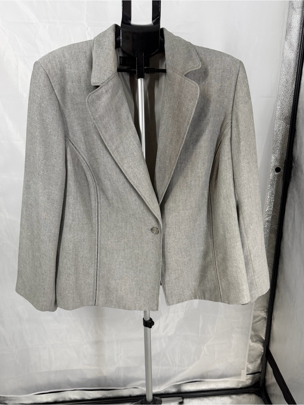 KASPER Women 2PC Light Gray Tweed Lined Skirt Suit Set 18W Church Business
